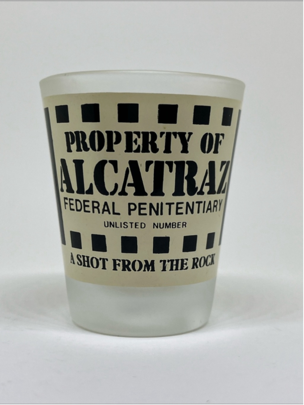 Alcatraz 'Property of Alcatraz' Black and Cream Shot Glass - Picture 1 of 4